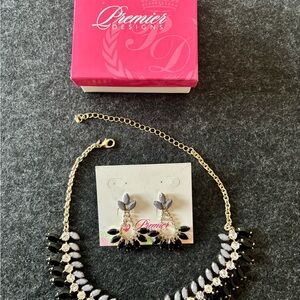 Premier Designs Black and Gold Necklace with Earrings